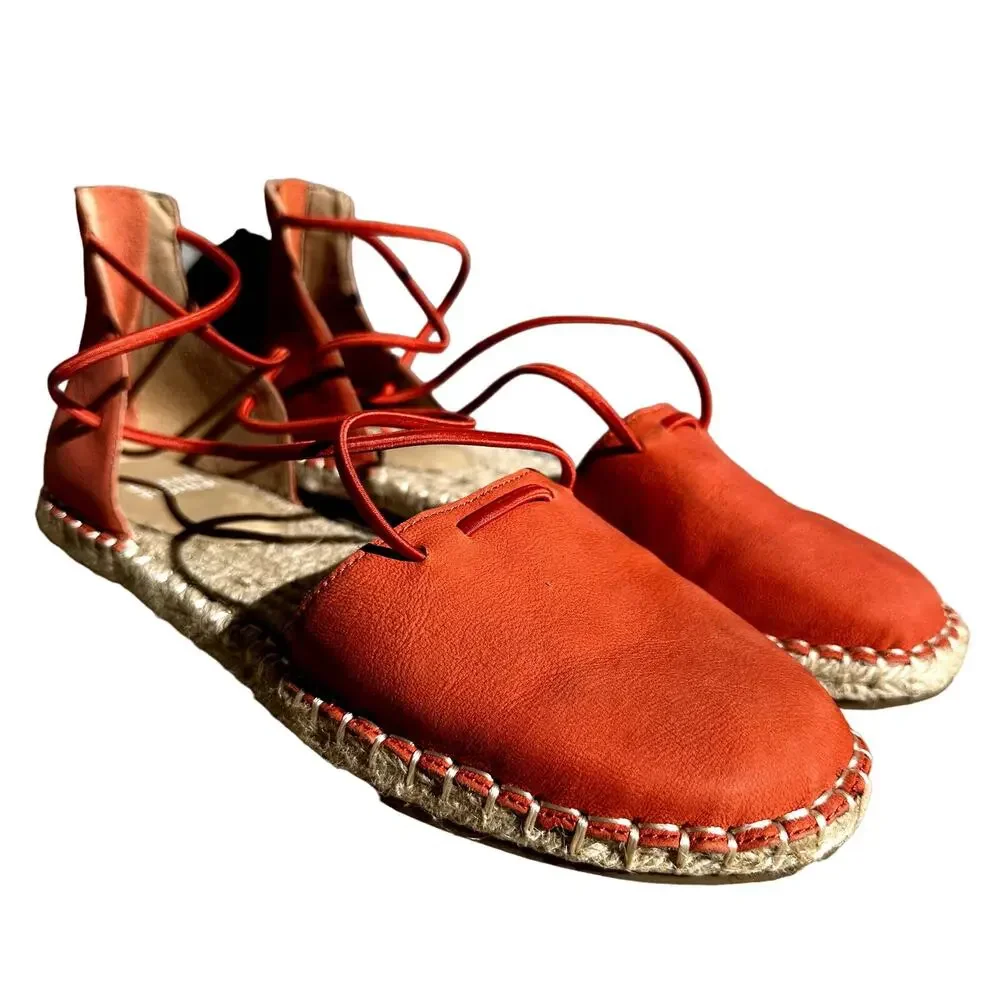 Eileen Fisher Lace Espadrilles Leather Sandals Closed Toe Tangelo Orange 6